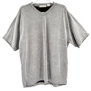 Direction Gray V-Neck Textured Modal Blend Short Sleeve Shirt Men's Size L